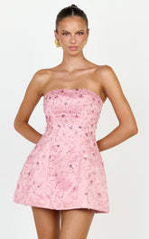 Leona Mini Dress Strapless Sequin Tulip Dress in Pink/Blue