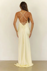 Elegant Glow Satin Cowl Neck Maxi Dress Yellow