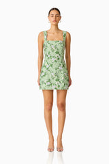 Christina Jacquard Mini Dress In Green Floral