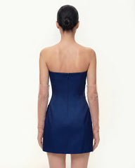 Iris Floral Print Strapless Dress – Navy blue