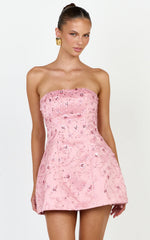 Leona Mini Dress Strapless Sequin Tulip Dress in Pink/Blue