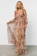 Desiree Tulle Maxi Dress | Taupe Floral