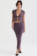 dark mauve bias cut maxi skirt