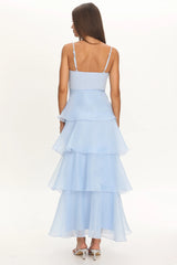 Margarida Layered Sweetheart Neckline Maxi Dress Blue