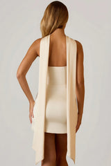 Scarf-Detail Strapless A-Line Mini Dress in Ivory