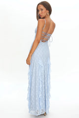 Onique Lace-Up Back Split Maxi Dress Lace Blue