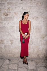 Allyra Scoop Stretch Crepe Midi Dress - Red