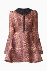 CURAAE Zamira Long Sleeve Mini Dress in Brown Multi