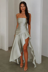 Carly Strapless Satin Maxi Dress - Sage
