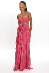 Santiago Cut-Out Ruffle Maxi Dress Print Pink