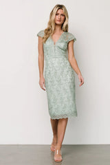 Oriana Embossed Shimmer Midi Dress | Sage