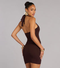 Alluring Chic Ribbed Knit Belted Mini Dress