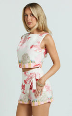 Gillian Top - Cropped Vest Top in Lobster Print