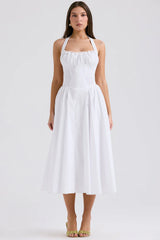 white cotton halter sundress