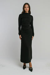 Ruth Ruched Midi Dress in Black