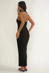 Shailyn Scoop Neck Halter Maxi Dress Black
