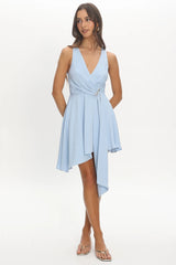 Riviera Nights Wrap Mini Dress Baby Blue