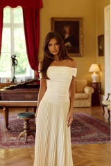 Wishes In The Wind Off Shoulder Maxi Dress Cream