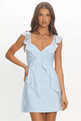 Murphy Ruffle Front Mini Dress Baby Blue