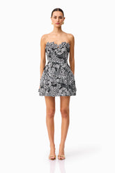 Roseate Floral Mini Dress in Black