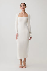 Freja Long Sleeve Wool Midi Dress - White