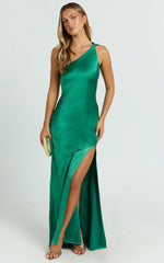 Zahra Maxi Dress One Shoulder Tie Back Dress in Emerald