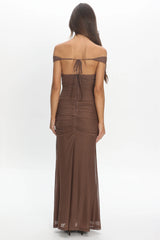 Luli Boat Neck Sash Maxi Dress Cocoa