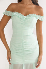 Fall In Love Off Shoulder Frill Maxi Dress Sage