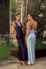 The Flora Satin Maxi Dress Light Blue