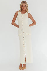 Kelani Gold Button Knit Maxi Dress Cream