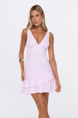 Vintage Bloom Gingham Mini Dress Pink