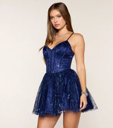 Arely Sequin Mesh Skater Dress