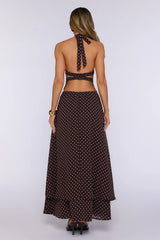 Dress Louder Halter Polka Dot Maxi Dress Brown