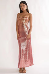 Astara Sequin Maxi Dress Gradient Pink