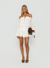 Felicita Off Shoulder Long Sleeve Chiffon Mini Dress Off White