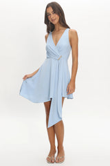 Riviera Nights Wrap Mini Dress Baby Blue