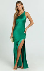 Zahra Maxi Dress One Shoulder Tie Back Dress in Emerald