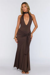 Pretty In Motion Halter Maxi Chocolate
