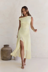 Whispered Secrets Mesh Long Sleeve Maxi Dress Yellow