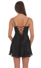 Textured Pattern A-line Dress in Black