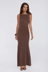 Golden Hourglass Mesh Maxi Dress Brown