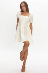 Highlight Reels Puff Sleeve Lace Mini Dress Cream