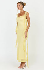 Rosha Midi Dress - Ruffle Strap Dress in Butter