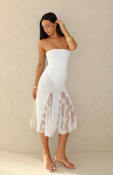 Delicate Habit Strapless Midi Dress White