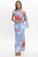 Aurora Sky Off-Shoulder Tie Maxi Dress Blue