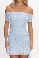 Talking Stage Off-Shoulder Mini Dress Blue