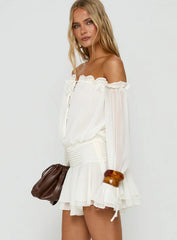 Felicita Off Shoulder Long Sleeve Chiffon Mini Dress Off White