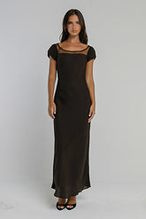 Ellie Mesh Maxi Dress in Brown