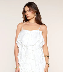 Invite Ready Ruffle Satin A-Line Mini Dress