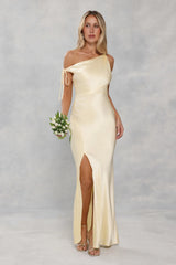 The Clover Off Shoulder Satin Maxi Dress Yellow